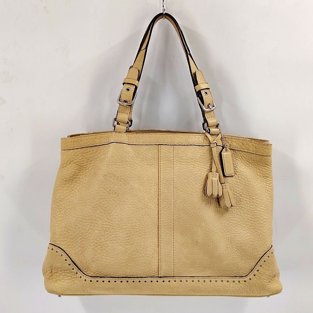 Coach Ivory neutral satchel tote vintage pebble soft buckle double  straps